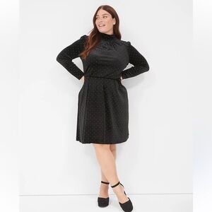 NEW Lane Bryant Black Dress Long Sleeves Hugh Neck Gold Sequins Size 26/28